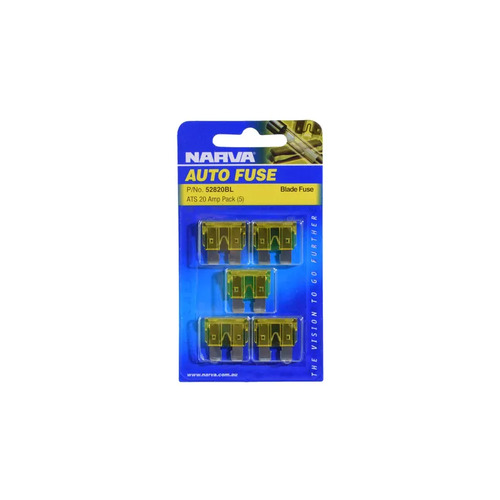 NARVA 20 AMP YELLOW STANDARD ATS BLADE FUSE (Blister pack of 5) 52820BL