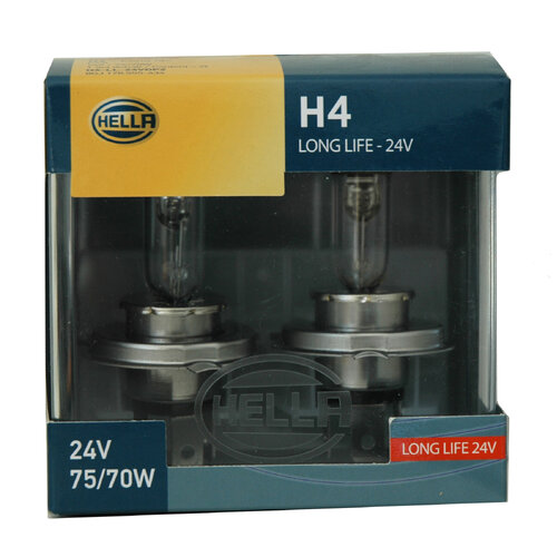 Hella H4 Headlight Globe 24V 75/70W Twin Pack H4-LL-24VDP2